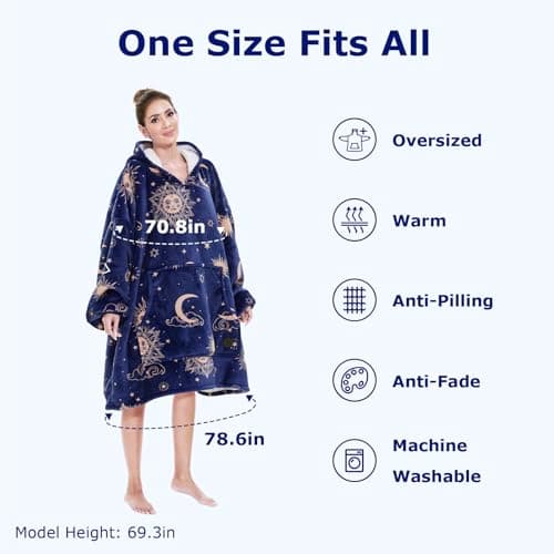 THREE POODLE Wearable Blanket Hoodie for Women, Oversized Sherpa Sweatshirt Blanket for Adults Men, Cozy Hooded Blankets, Gifts for Teen Girls Women Mom Sister