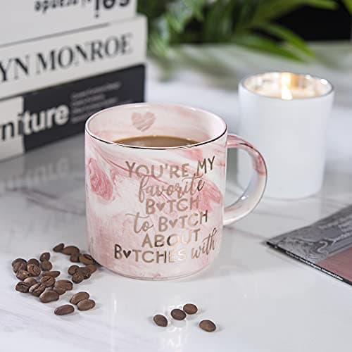 Best Friend Birthday Gifts for Women - Funny Friendship Gift for Bestfriend, Besties, BFF, Sister, Boss Woman, Big Sis, Sorority, Mom - You're My Favorite - Cute Pink Marble Mug, 11.5oz Coffee Tea Cup