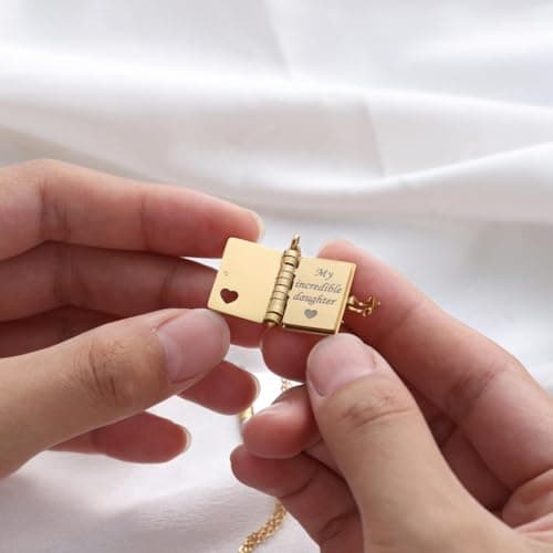 RANKEEF My Little Star Book Necklace - My Incredible Daughter Book Necklace Daughter Gifts from Dad Mom Mother Adjustable Silver 18k Gold Jewelry Openable with 6 Pages Gifts of Love