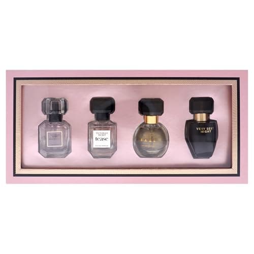 Victoria's Secret Fragrance Discovery Set for Women - 4 Pc Mini Gift Set with Bombshell, Tease, Bare, and Very Sexy Night EDP Sprays (0.25oz Each)