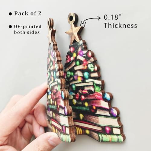 2D Flat Christmas Book Tree Ornament, Book Lover Gift, Bookworm Gifts, Book Christmas Tree Hanging 2025, Wooden Hanging Christmas Gift, Book Club Ornament, 4.7 inch, Pack of 2 (Not 3D)