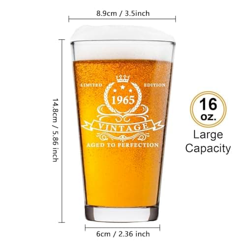 LIGHTEN LIFE 60th Birthday Gifts for Men 16oz,1965 Beer Glass in Barrel Box,60th Birthday Beer Glass,1965 Pint for 60 Years Old Dad,Husband