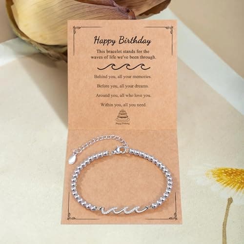 QWNHONEY Waves of Life Bracelet Inspirational Birthday Gifts for Bestie Sister 16th 18th 21st 30th 40th 50th 60th Birthday Gifts for Women