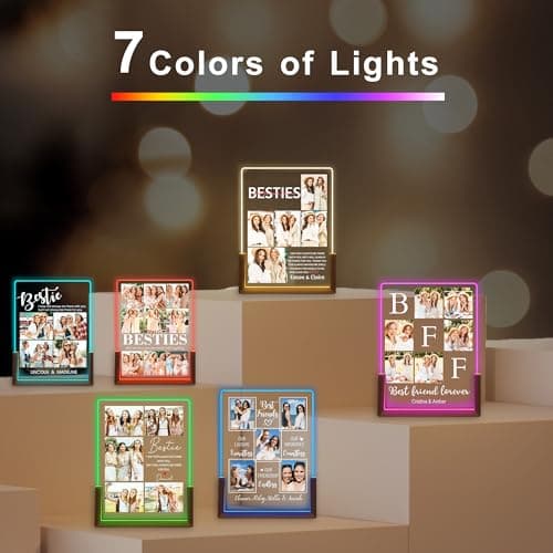 Personalized Best Friend Birthday Gifts for Women, Custom Acrylic Plaque Printed Walnut Picture Frame With LED Night Light, Personalized Christmas Gifts for Friendship, Friend, Women, Besties, BFF