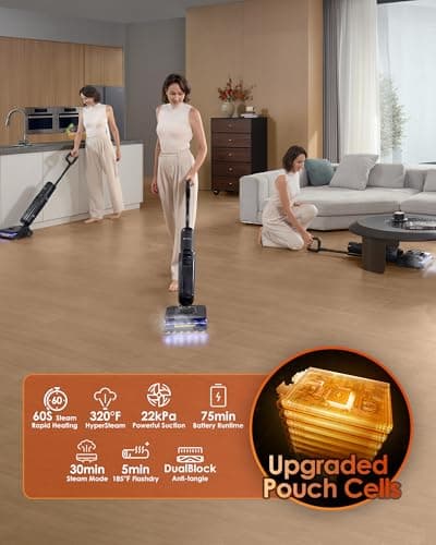 Tineco Floor One S7 Stretch Steam Cordless Wet Dry Vacuum Steam Mop All-in-One, 320℉ HyperSteam, 180° Lay-Flat, Anti-Tangle Design, FlashDry Self-Cleaning, Up to 75 Min Runtime