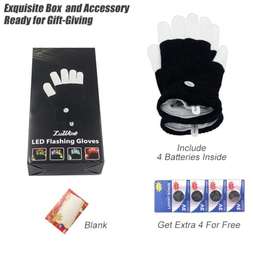 Luwint LED Light Up Rave Gloves for Adults & Teens, Flashing Party Accessories Gift Ideas​ for Halloween Christmas Dance