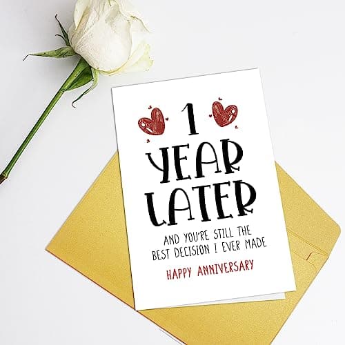 Supoeguk Happy One Year Card for Girlfriend Boyfriend, First Anniversary Card for Him Her, Funny 1st Wedding Anniversary Card for Wife Husband