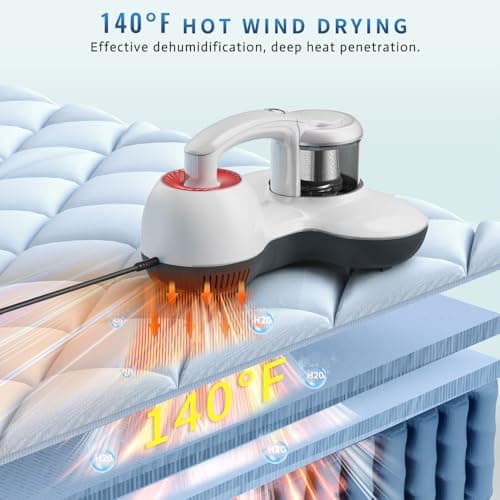 Mattress Vacuum Cleaner, Handheld UV Bed Vacuum Cleaner 16KPa & 12800 Vibrations Per/Min Upgraded Effectively Clean Up Bed, Pillows, Cloth Sofas, Carpets and Ther Fabric Surfaces