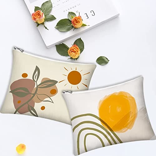 9Pcs Boho Cosmetic Bags Rainbow Retro Makeup Bag Sunshine Canvas Makeup Pouch for Purse Boho Nature Cosmetic Pouch Mid Centry Decor Travel Accessory Pouch