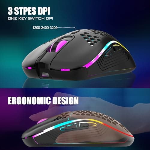 RedThunder 60% Wireless Gaming Keyboard & Mouse Combo with Rechargeable Battery, Ultra-Compact Small RGB Mechanical Feel Keyboard, Ergonomic Lightweight Honeycomb Optical Mouse for Gaming/Business