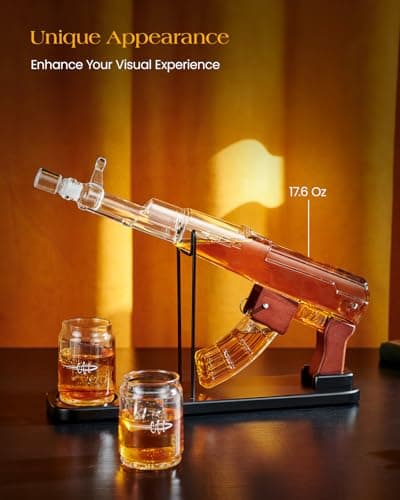 Kollea Birthday Gifts for Men Dad, Whiskey Decanter Sets - Gun Decanter, Detachable Magazine & 2 Bullet Shot Glasses, Liquor Dispenser for Bar, Anniversary Military Present for Brother, Christmas