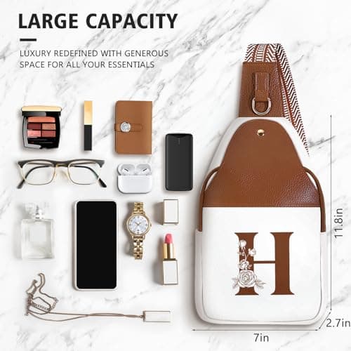 Personalized Crossbody Bag for Women Leather Sling Bags with Initial Letter Chest Bag for Travel, Gift for Mom Wife