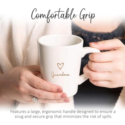 Pavilion Grandma Coffee Mug - Stoneware Coffee Cups for Grandmothers with Heart Tag - Ideal for Daily Use with "Grandma" Text Design - Microwave & Dishwasher Compatible - Cream, 15 oz