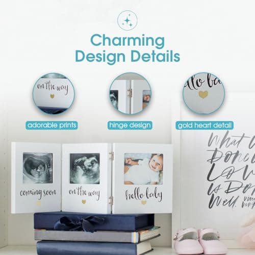 Pearhead Triple Sonogram Keepsake Photo Frame, Gender Neutral Ultrasound Keepsake, Ideal Pregnancy Gift For First Time Moms, Baby Shower and Nursery Decor, 3.5”x2.5” Photo Insert, White