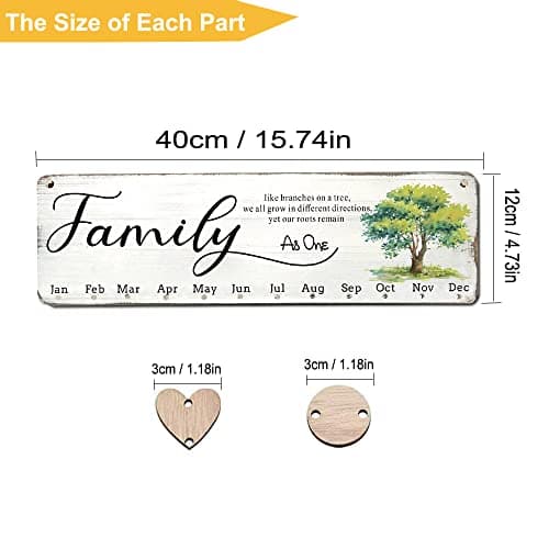 Birthday Gifts for Mom Grandma, Wooden Family Birthday Plaque Reminder Calendar Board Wall Hanging, Grandmother in Law Granny Present for Mothers Day Birthday Christmas Gift, FAMILY Sayings Pattern