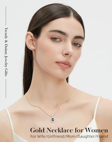 Christmas Gifts for Women 14K Plated Gold Necklace for Women Square Crystal Necklace with Snake Chain Gold Jewelry for Womens Birthday Gifts for Wife Birthstone Necklaces for Wife Jewelry for Girlfriend Gift for Anniversary Wedding Valentines Mother's Day