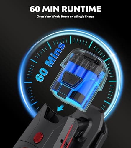 Cordless Vacuum Cleaner, 500W 45Kpa 60Mins Stick Vacuum Cleaner for Home, Self-Standing Vacuum with 1.5L Dust Cup and HEPA Filter, Anti-Tangle Brush for Hardwood Floors, Carpets, and Pet Hair