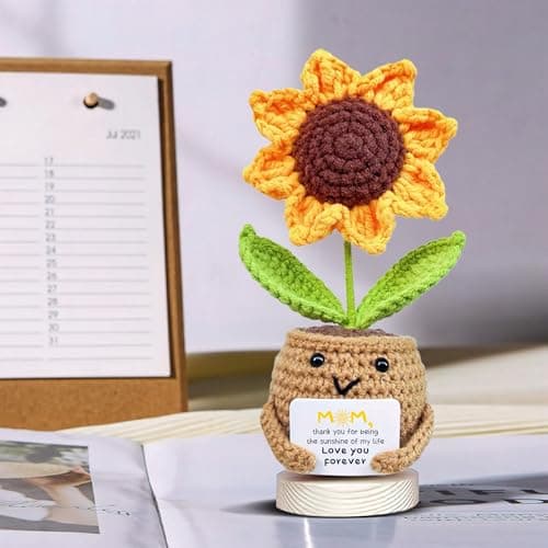 Gossby Gift for Mom - Positive Sunflower Doll Crochet with Card - Love You Forever - Mom Gift from Daughter, Son, Kid - Mothers Day, Christmas, Birthday Present Idea - Knitted Decor