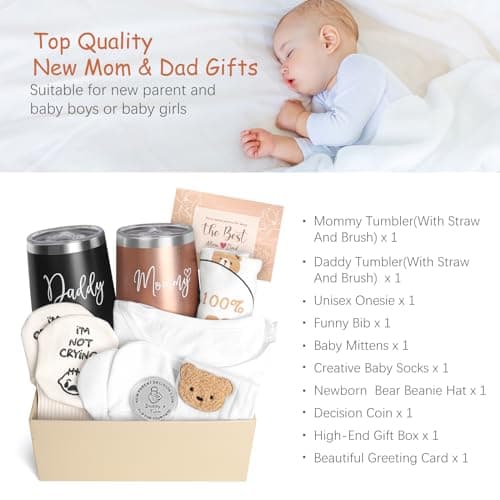 New Mom Gifts for Women, Top Pregnancy Gifts for New Parents Gender Reveal Gifts with Mom and Dad Tumbler Set for First Time Moms, Expecting Parents to Be, Gender Reveal, Baby Shower…