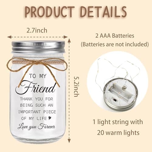 Friendship Gifts for Women, Mason Jar Night Lights for Friend, Gifts for Friends Best Friend Birthday Gifts, Thankgiving Christmas Gifts for Women