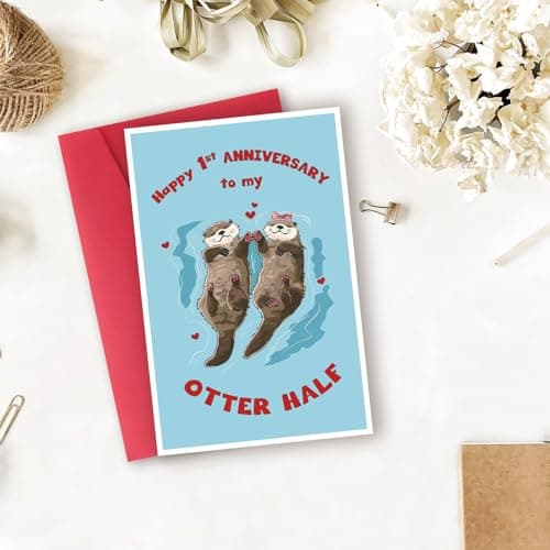 Happy 1st Anniversary Card Gift for Husband,Wife,First Anniversary Card for Boyfriend or Girlfriend,Romantic One Year Wedding Anniversary Card for Women Men Him Her