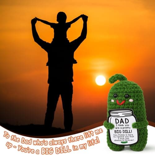 Fathers Day Gifts from Daughter or Son - Funny Crochet Pickle Plush with Big Dill Card - Unique Handmade Gift for Dad, Birthday, Christmas, New Dad Present