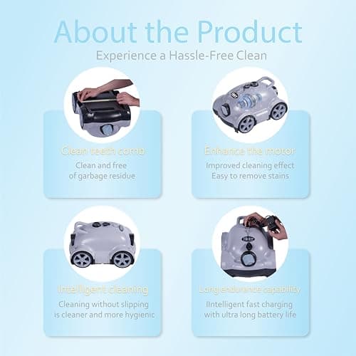 Cordless Robotic Pool Cleaner,Automatic Pool Vacuum Robot for In-Ground/Above Ground Pools,150 Min Runtime, IPX8 Waterproof, 2200 Sq Ft Coverage (Grey)