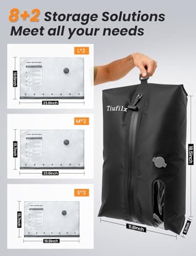 8+2 Pack Travel Vacuum Bags with Pump - Vacuum Seal Bags for Clothing Travel, Transparent & Heavy-Duty TPU Compression Bags for Luggage, Suitcase | Reusable Space Saver Storage Kit, Gray