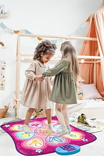 SUNLIN Dance Mat - Rhythm Step Play Mat - Dance Game Toy Pad with LED Lights, Gift for Kids Girls 3-12, Adjustable Volume, Built-in Music, 3 Challenge Levels