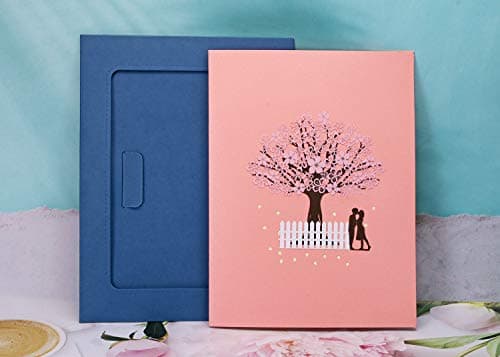 PENTA ANGEL Handmade Cherry Blossom Card Pop Up 3D Flower Card Romantic Love Letter Greeting Anniversary Wedding Valentine Birthday Gift Card Blank Stationery Paper Card for Her Him Husband Wife