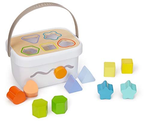 Amazon Basics Wooden Shape Sorter and Rainbow Stacker Classic Baby Toy Set-Sorting Play For Infants Age 12M+, Medium, Multicolor