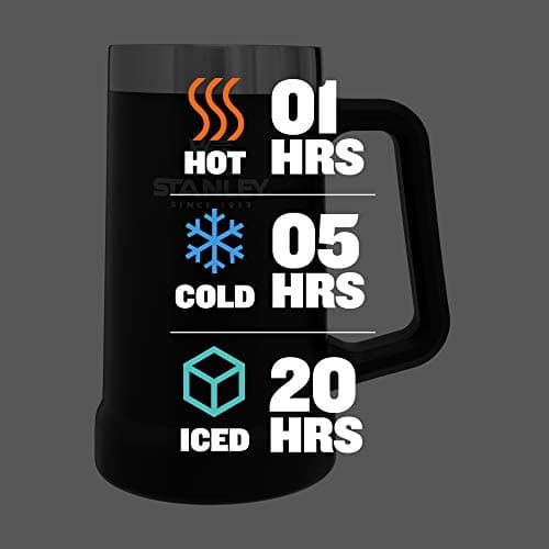 Stanley Stay-Chill Beer Stein 24 oz | Heavy Duty Big Grip Handle | Beer Tumbler Drink Cup, Holds 2 Cans | Insulated Stainless Steel Party Mug | BPA-Free | Matte Black