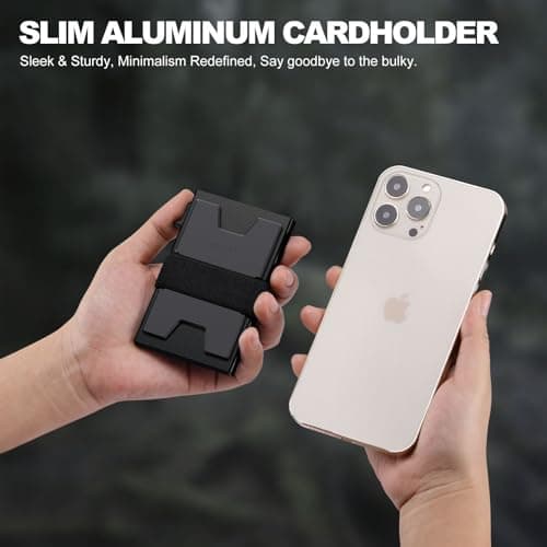 SEMORID Slim Aluminum Card Holder Wallet for Men, Durable Expandable Backplate, RFID Blocking Minimalist Metal Pop Up Wallet, Holds 12+ Cards Plus Cash (Black)