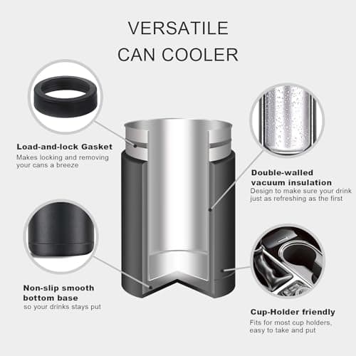 Stepstall Can Cooler Beer Bottle Holder with Beer Opener, 4-in-1 Design Slim Can Beer Bottle Insulators, Double Walled Stainless Steel Insulated, 12 OZ Beer Gifts for Men Father(Black American Flag)