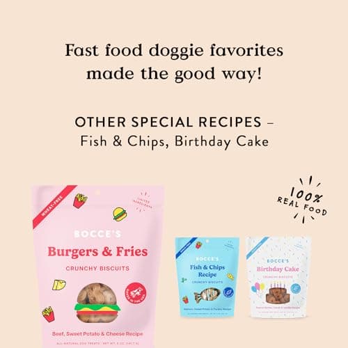 Bocce's Bakery - Limited Edition Wheat-Free Dog Treats, Burgers & Fries Biscuits, 5 oz
