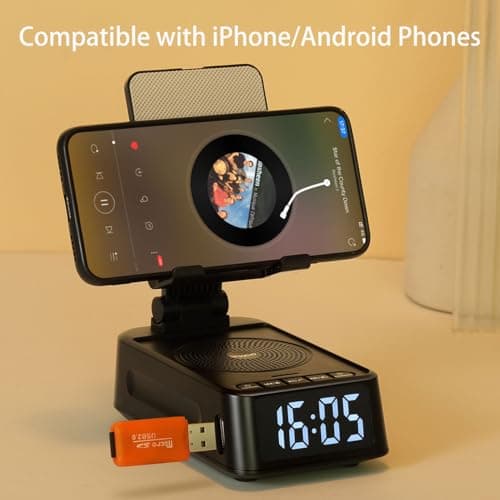 Gifts for Men Women, Phone Stand with Bluetooth Speaker&Clock, Birthday Gifts for Him, Phone Holder with Wireless Speaker, Ideal for Dad Mom Husband Boy, Cool Tech Gadget for Men