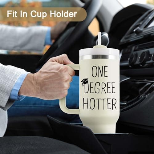 Graduation Gifts for Her, Him - 40 oz Insulated Tumbler - 2025 Funny College, Masters Degree, Phd Graduation Gifts for Women Men - One Degree Hotter - Stainless Steel Travel Cup with Lid & Straw 40 oz