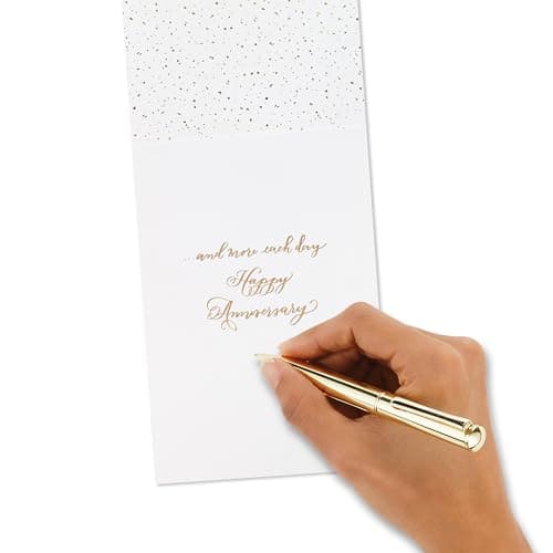 Hallmark Signature Anniversary Card (Gold and Woodgrain, Love You More) for Husband, Wife, Partner, Spouse