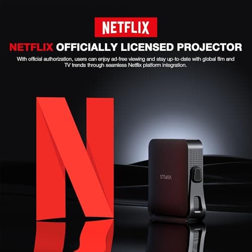 【Thinnest & Netflix-Licensed Projector】Smart Mini Projector with WiFi and Bluetooth, Auto Focus & Keystone Portable Outdoor Projector, VOPLLS Native 1080P 4K Supported Home Movie Projector(black)
