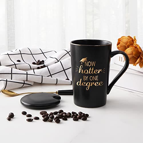 YHRJWN - Graduation Gifts, Now Hotter By One Degree Coffee Mug, Graduation Gifts for Her Him Girls Friends, Christmas Gifts for Masters Degree Graduates Grad College High School 14 Oz Black