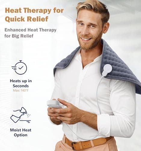 Heating Pad for Back, Neck, Shoulder Pain & Cramps Relief, Electric Heating Pad with 6 Heat Settings, Auto-Off, Moist Dry Heat Options, Fathers Day for Dad Husband, Mens Gifts for Dad Husband Him