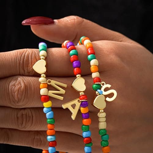 Colorful Initial Necklaces for Girls Women Kids - Teen Girls Gifts Trendy Beaded Initial Necklace Dainty Letter Gifts Choker Necklace for Girl Jewelry