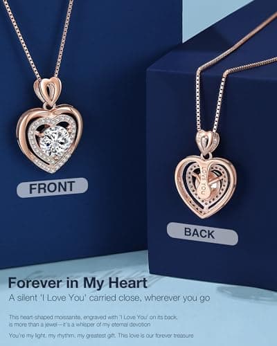 Moissanite Necklace for Women, 1Ct Yellow Gold Heart Pendant Necklace Gifts for Wife, 18K Gold Plated S925 Sterling Silver, Anniversary Jewelry Present for Wife, Birthday Gifts for Girlfriend, Mom