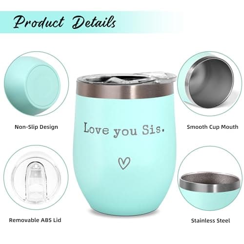 Sisters Gifts from Sister - Love You Sis - Sisters Birthday Gift - Christmas Graduation Birthday Gift for Sister, 12oz Tumbler with Straw(Mint)