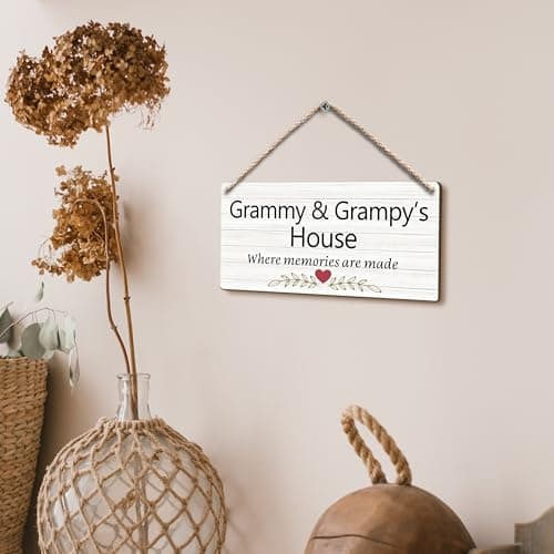Grandma and Grandpa's House Hanging Wooden Signs 12x6, Grandma and Grandpa Gifts, Grandparents Gifts House Wall Decor, Grandkids Welcome Sign Decor Gifts for Grandma and Grandpa Grandparents