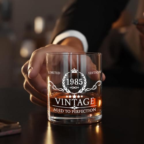 40th Birthday Gifts for Men Whiskey Glass Set - 40th Birthday Decorations, Party Supplies - 40 Year Anniversary, Bday Gifts Ideas for Him, Dad, Husband, Friends - Wood Box & Whiskey Stones & Coaster