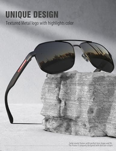 LUENX Aviator Sunglasses for Men Square Polarized Polygon Lens - UV 400 Protection with Accessories 61MM Driving Outdoor