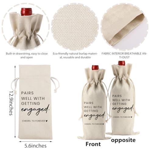 FBCCZEY Engaged Gifts, Engagement Gifts for Couples Her, Engagement Party Decorations Gifts for Engaged Couple Wine Bag, Pairs Well with Getting Engaged Wine Bottle Bag