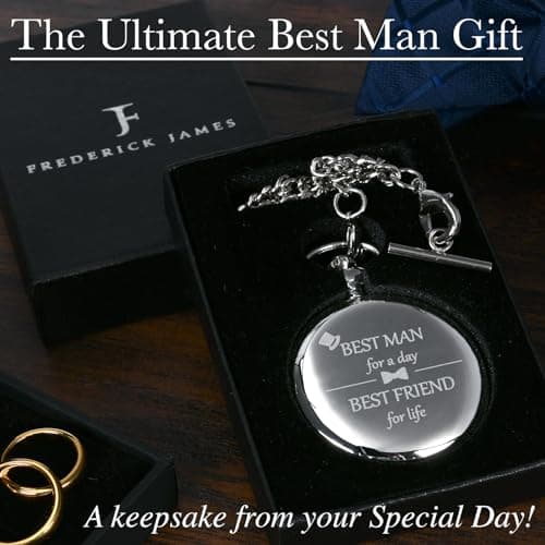 FJ FREDERICK JAMES Wedding Pocket Watches for Groomsman, Best Man, Groom, Father of The Bride & Groom I Silver Engraved I Complete Their Wedding Attire