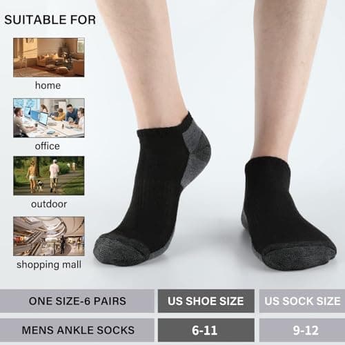 COOPLUS 12 Pack Mens Cushioned Ankle Socks, Low Cut Breathable Casual Socks (Shoe Size 6-11)